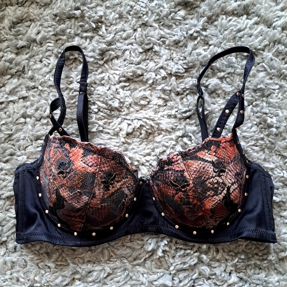 pleasure state Couture | Black Multi color snake skin studded women's bra - Picture 4 of 9